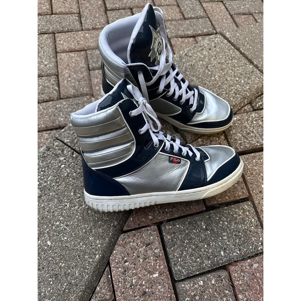 Men’s FILA Trentino Navy & Metallic Silver High-Top Sneakers Size 10.5
